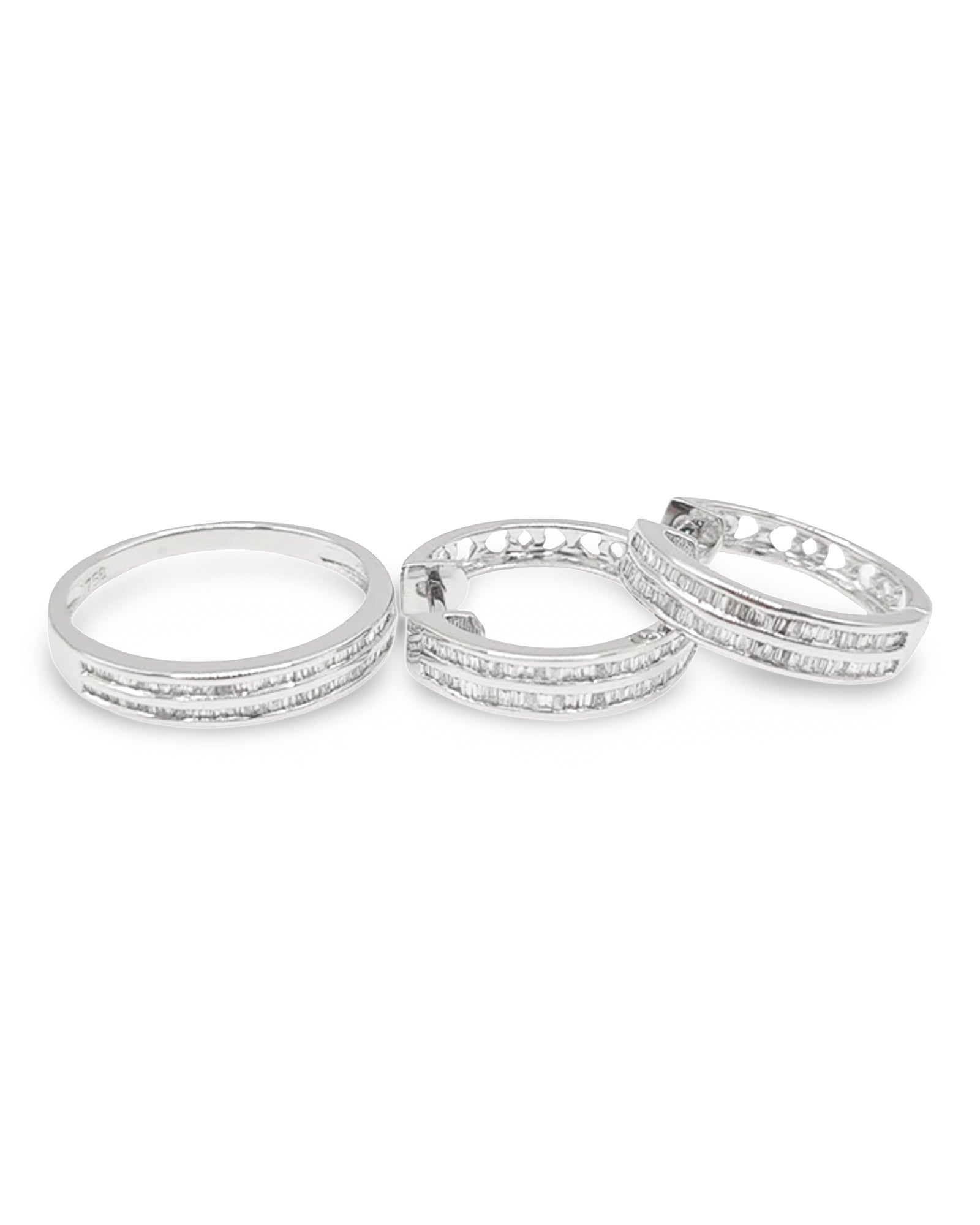 Classic Hoop Half Eternity Layered Diamond Jewelry Set 18K