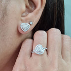 Classic Heart Halo Paved Diamond Jewelry Set 14K