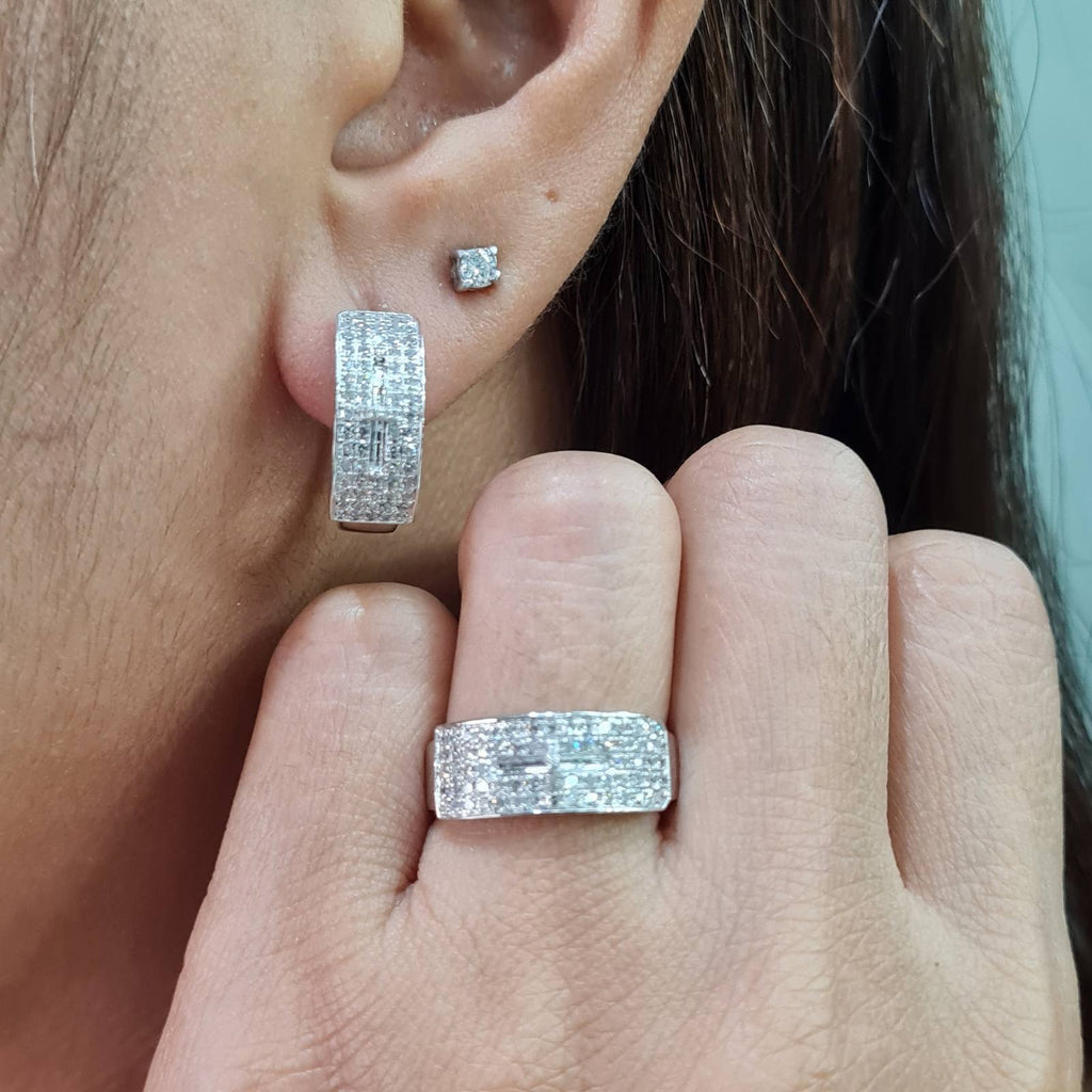 Round Half Eternity Hoop Diamond Jewelry Set 14K