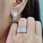 Round Half Eternity Hoop Diamond Jewelry Set 14K