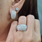 Classic Hoop Round Chunky Half Eternity Diamond Jewelry Set 14K