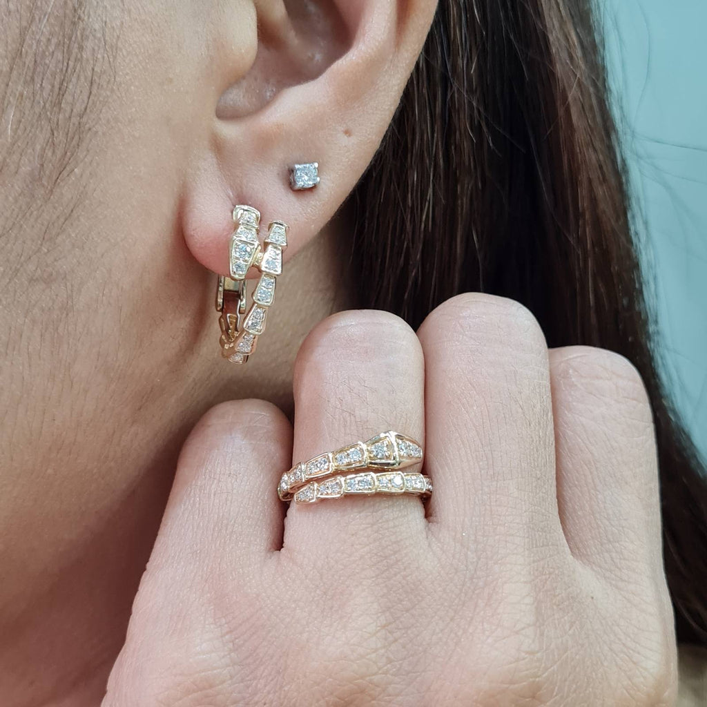 Golden Serpent Hoop Paved Diamond Jewelry Set 14K