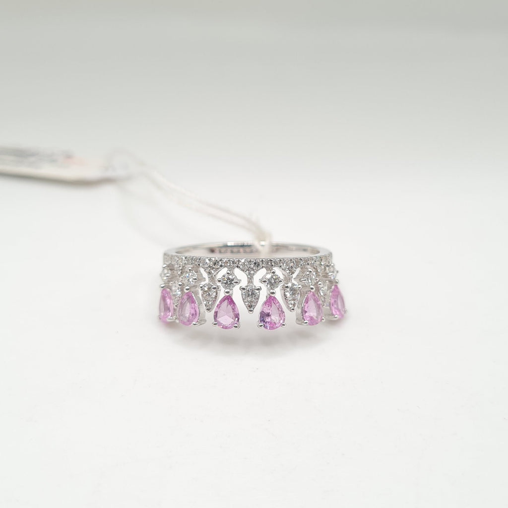 Crown Pink Sapphire Gemstones Diamond Ring 14K