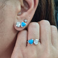 Heart Turquoise Gemstones Overlap Oval Baguette Diamond Jewelry Set 18K