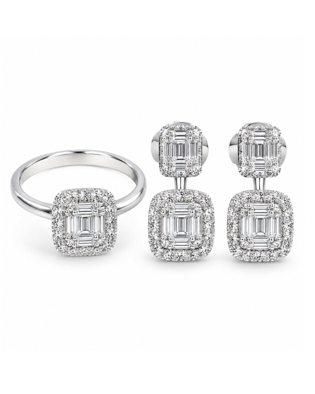 Classic Emerald Drop Diamond Jewelry Set 18K