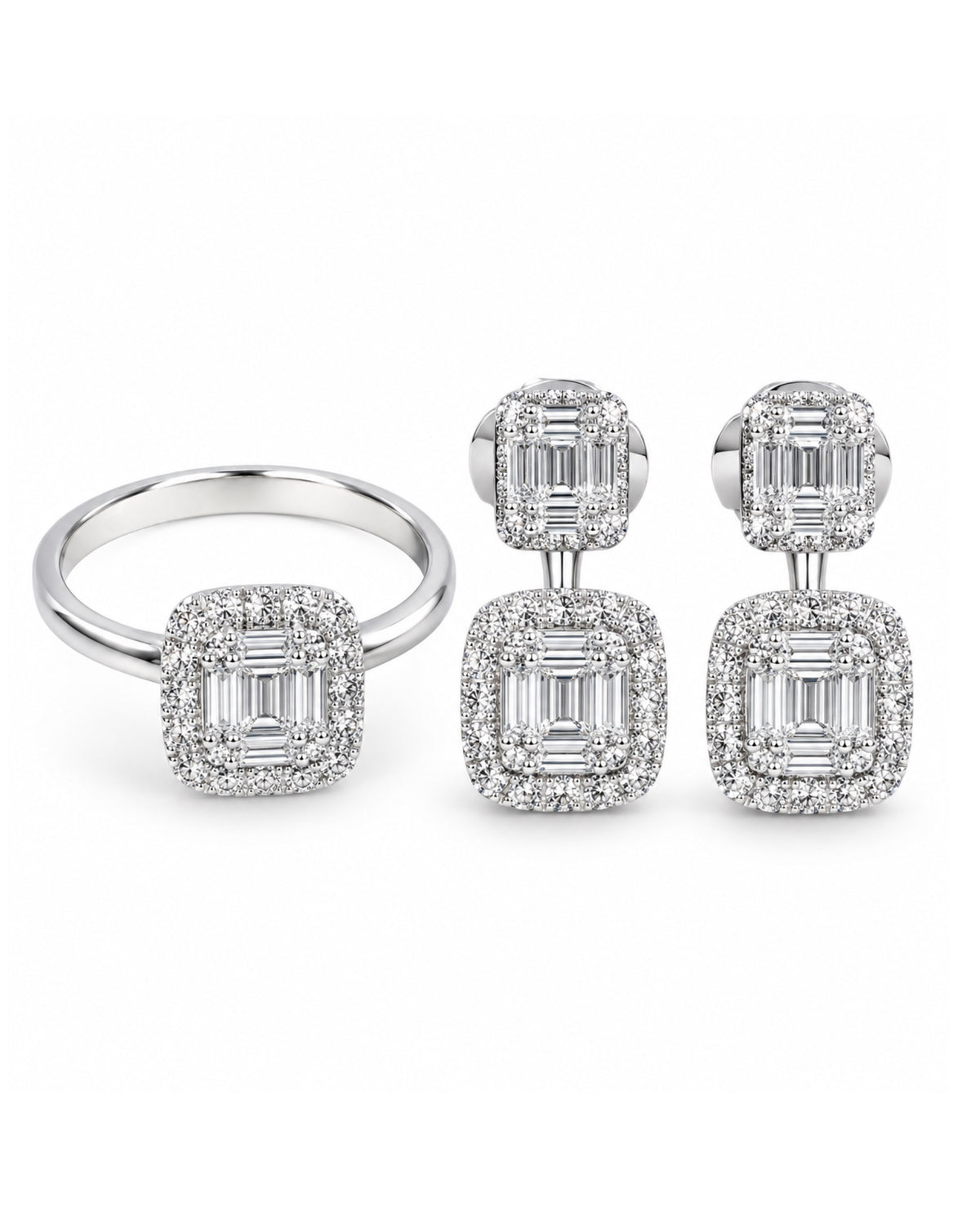 Classic Emerald Drop Diamond Jewelry Set 18K