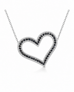 Classic Heart Black Diamond Pave Diamond Necklace 14K