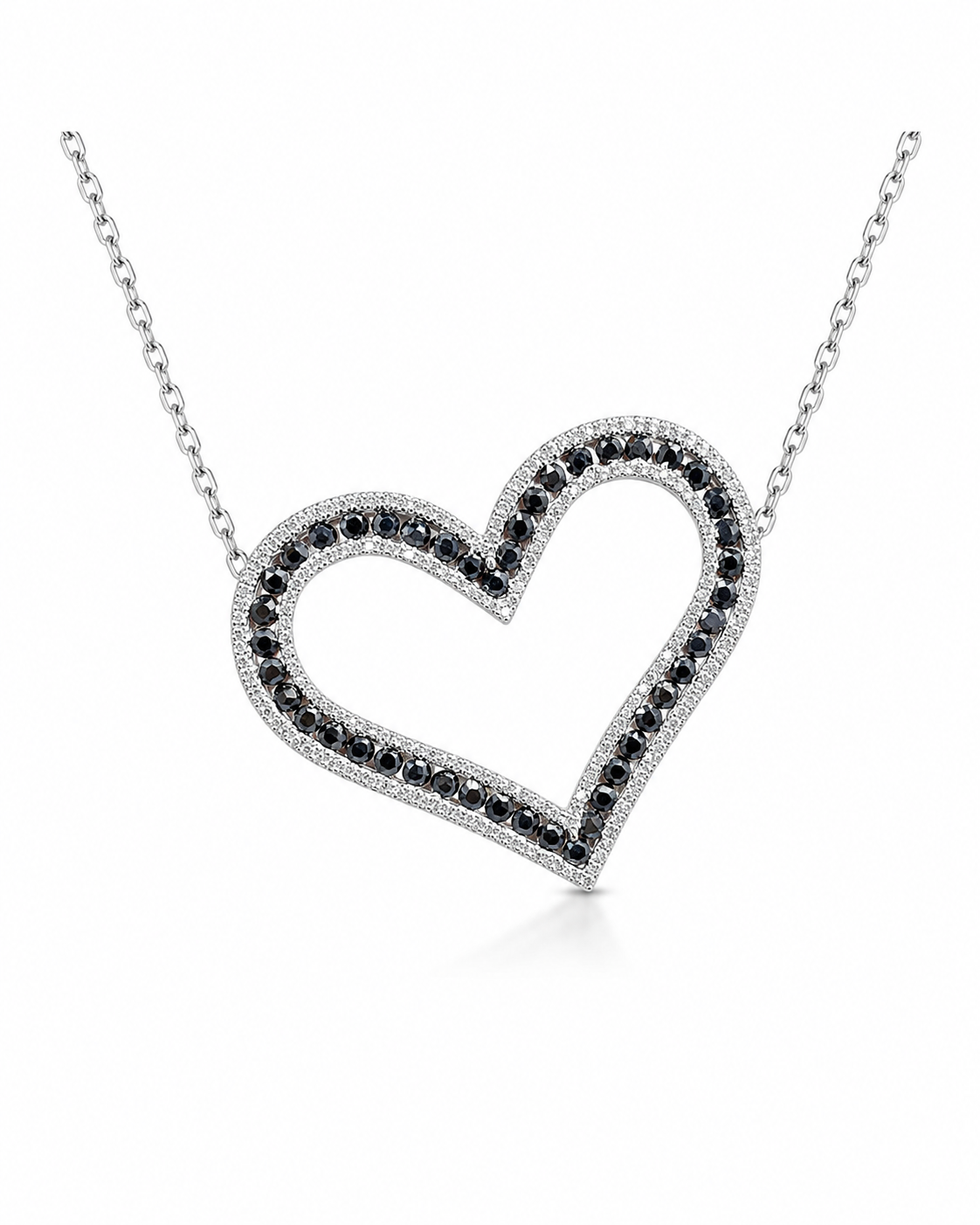 Classic Heart Black Diamond Pave Diamond Necklace 14K