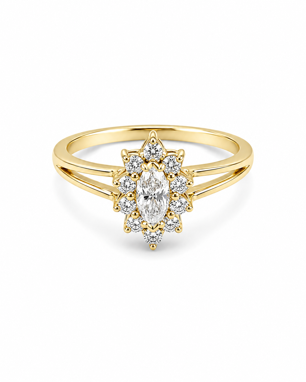 Classic Golden Marquise Solitaire Diamond Ring 14K