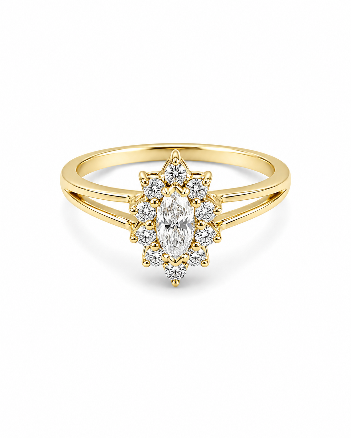 Classic Golden Marquise Solitaire Diamond Ring 14K