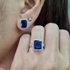 Blue Sapphire Gemstones Emerald Diamond Jewelry Set 14K