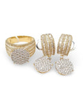 Golden Classic Round Dangling Baguette Paved Diamond Jewelry Set 14K