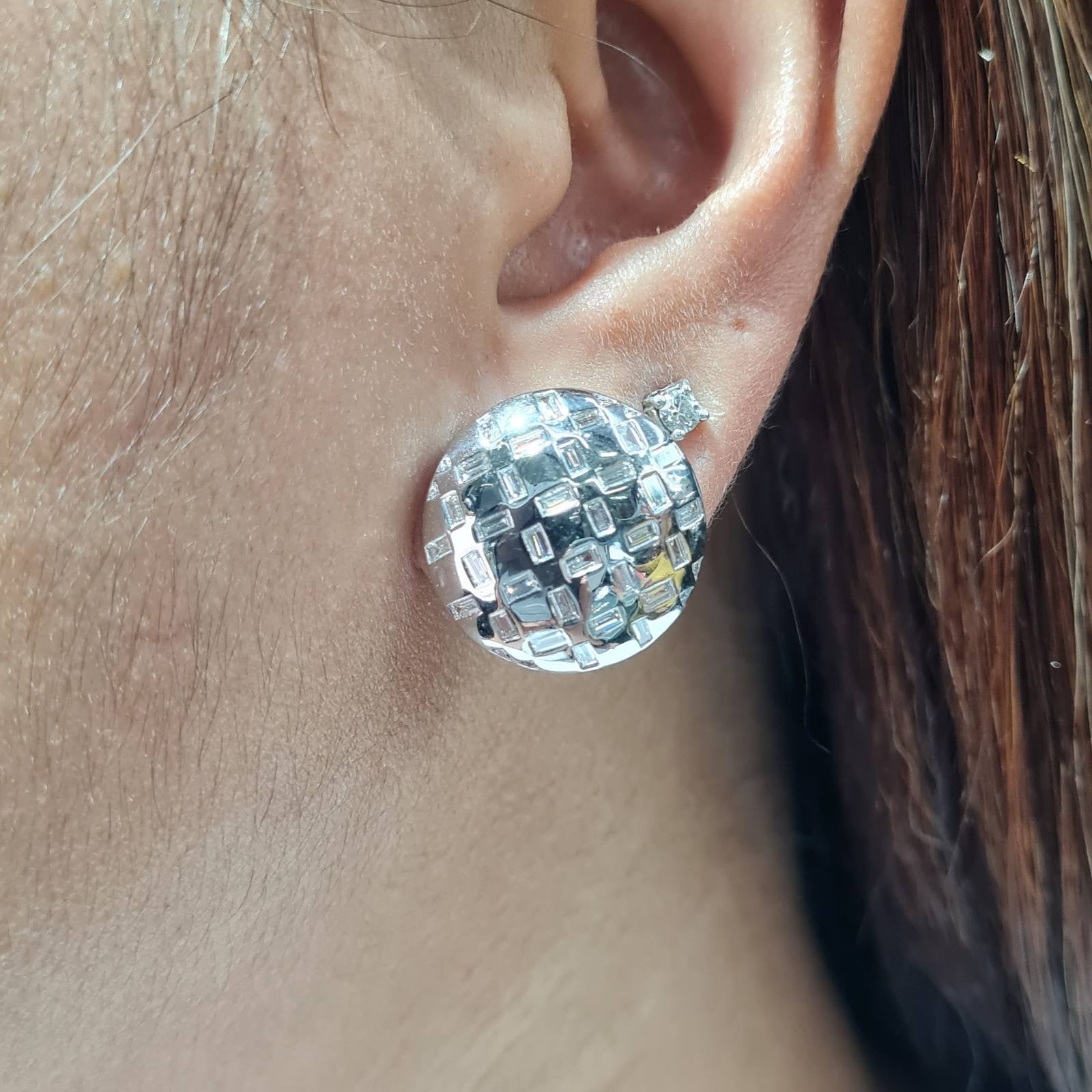 Baguette Weave Ball Stud Diamond Earrings 18K
