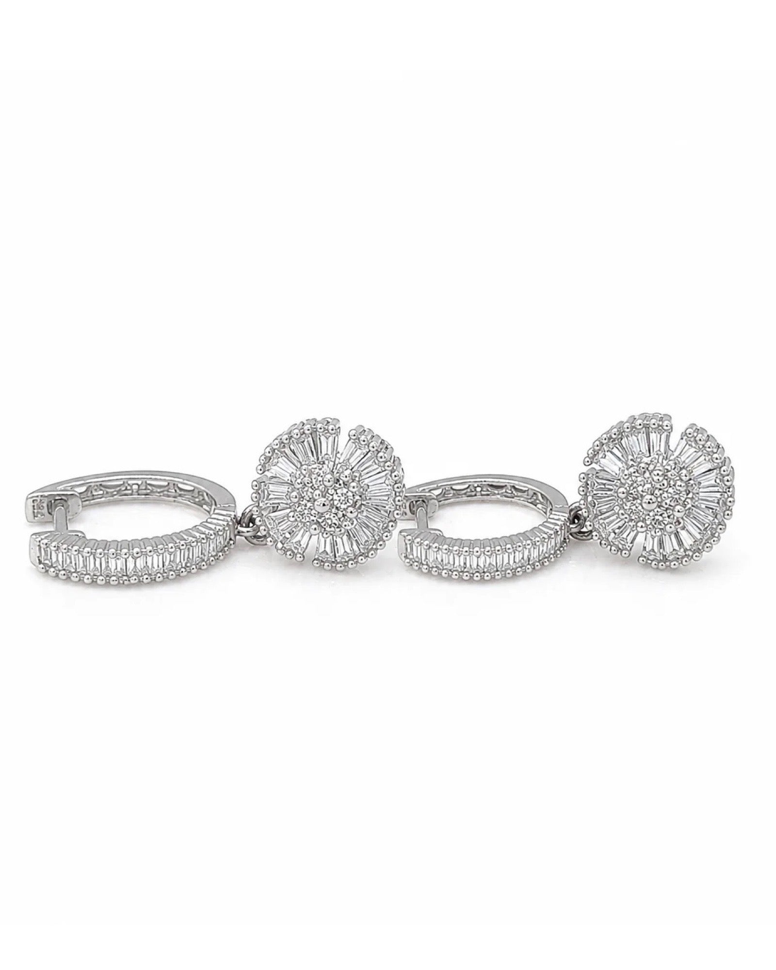 Classic Round Baguette Dangling Hoop Diamond Earrings 18K
