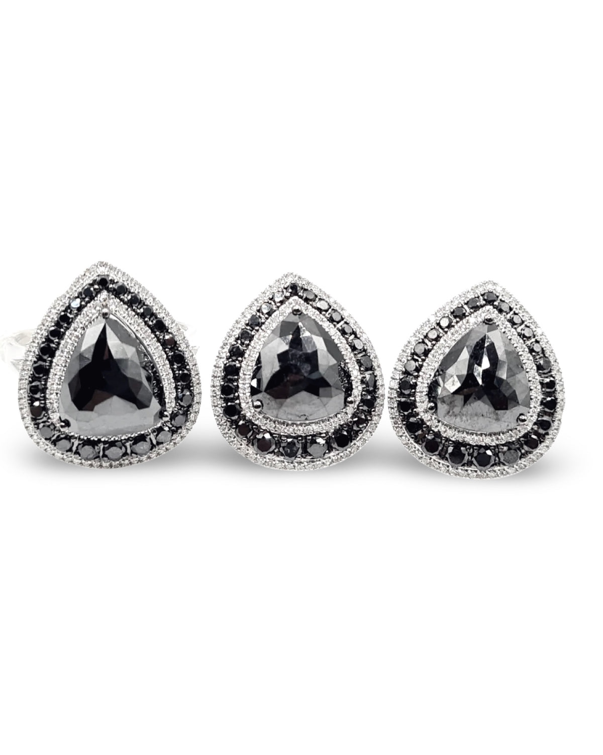 Fancy Black Diamonds Pear Halo Diamond Jewelry Set 14K