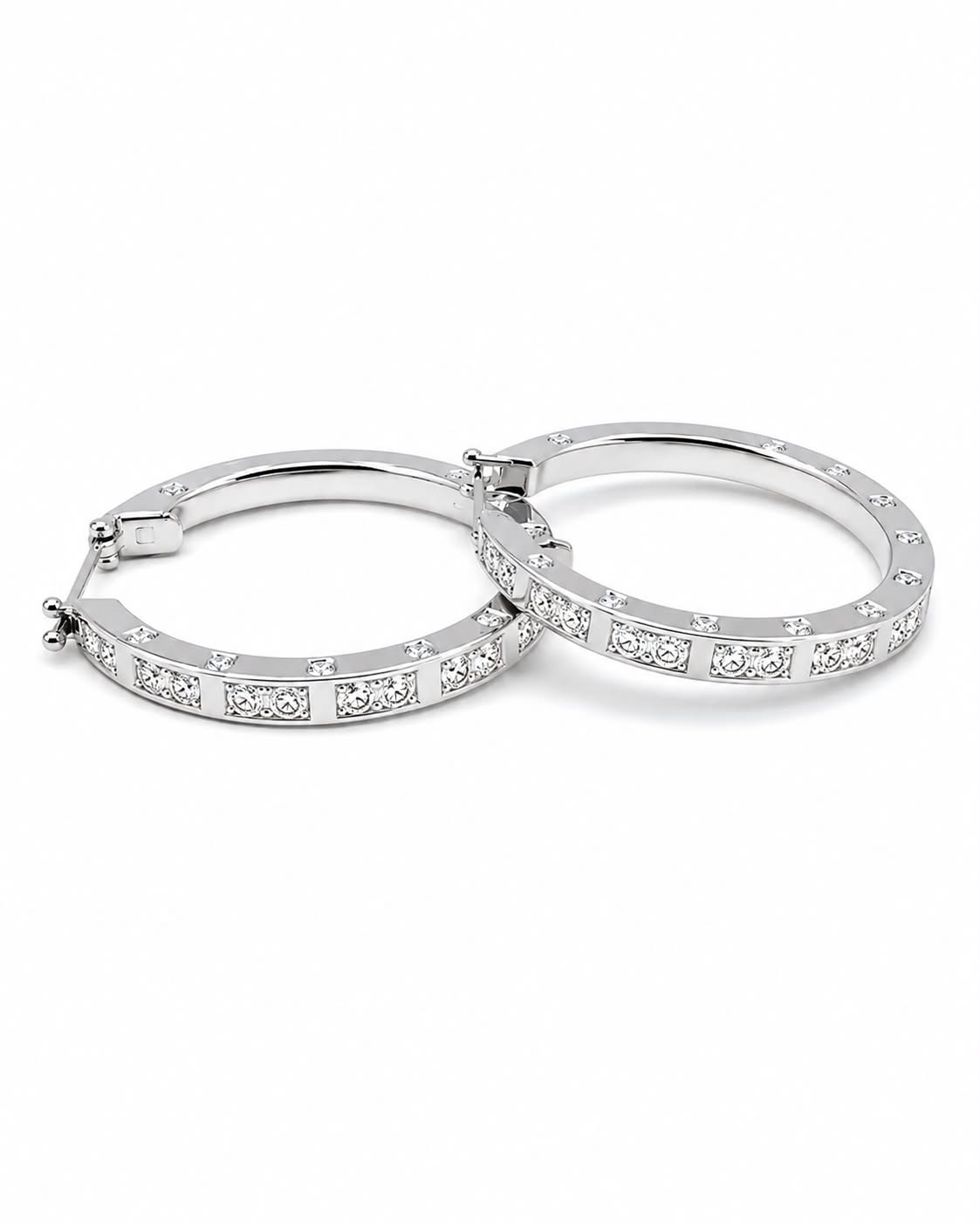 Classic Block Hoop Diamond Earrings 18K