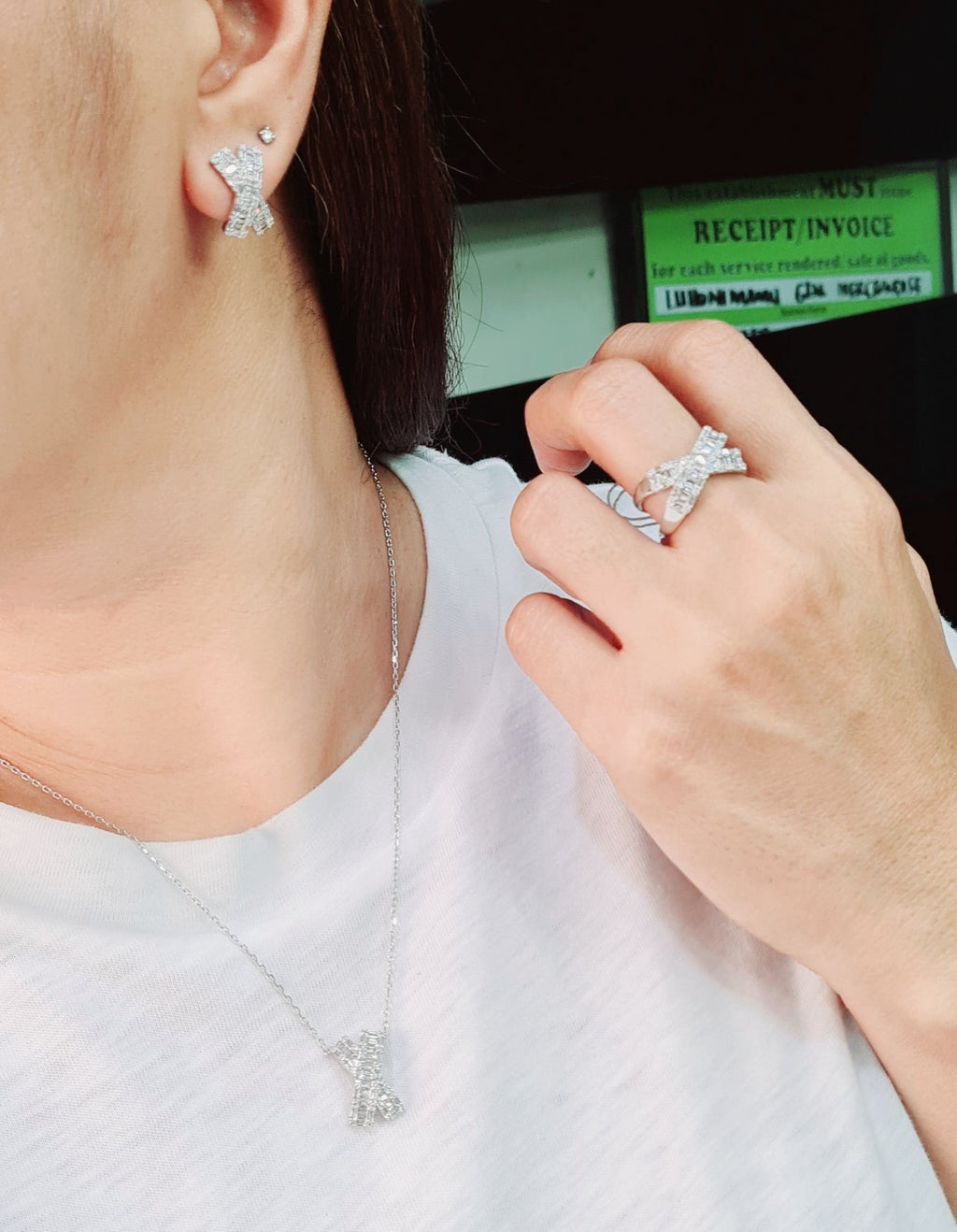 Crossover Baguette Diamond Jewelry Set 14K