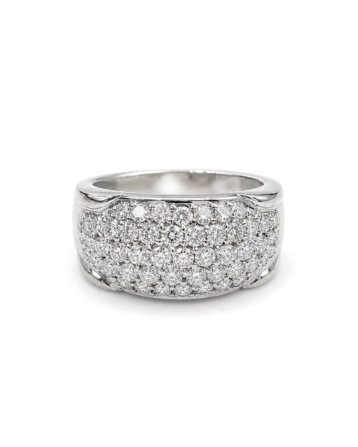 Classic Round Chunky Paved Diamond Ring Platinum Band