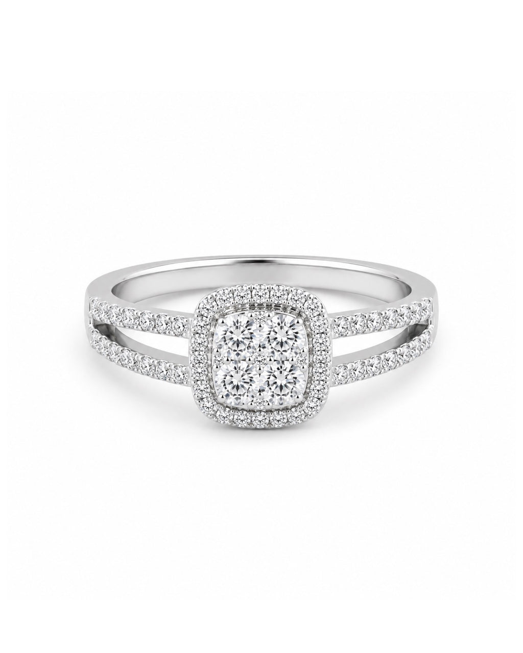 Classic Cushion Round Paved Diamond Ring 18K