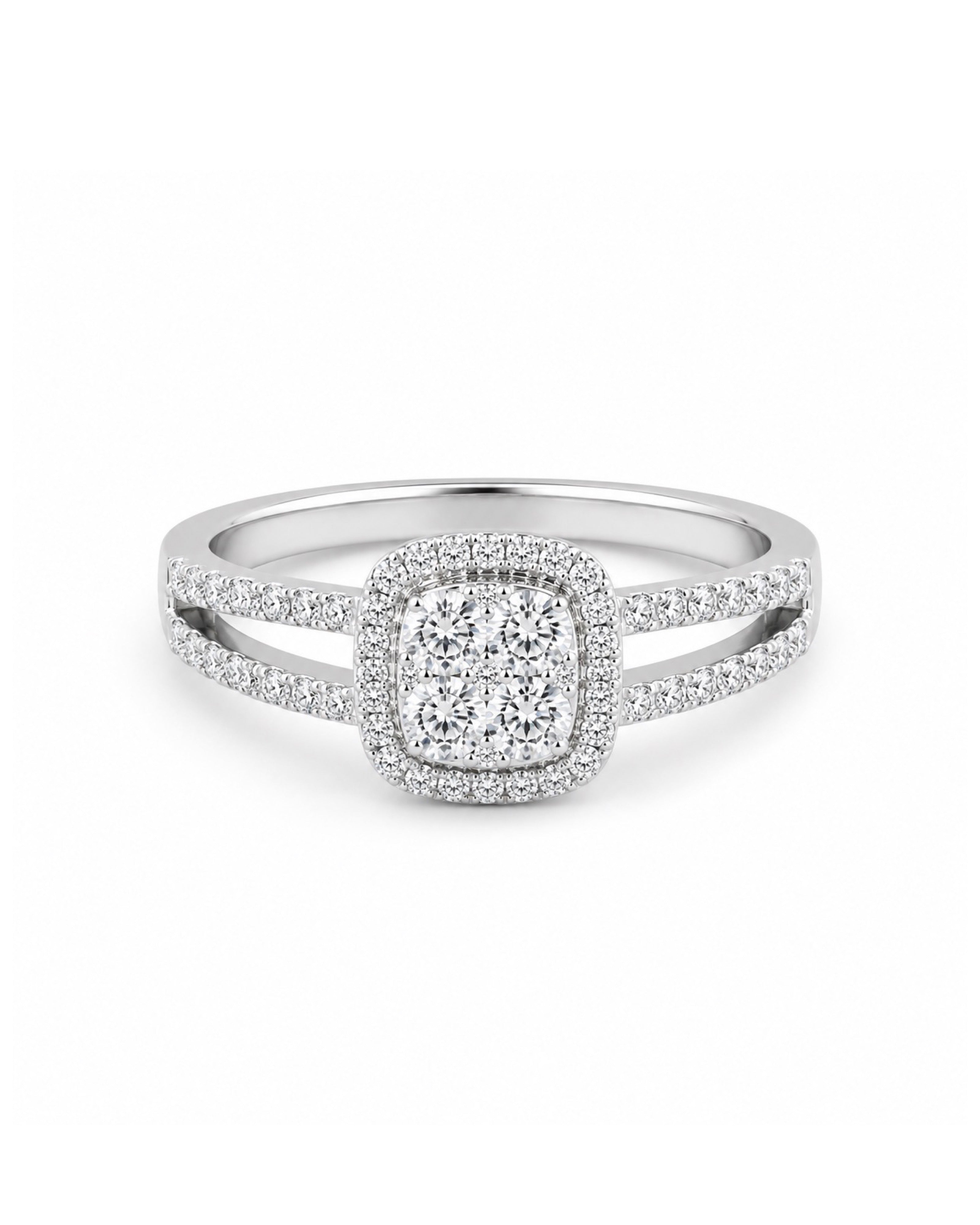Classic Cushion Round Paved Diamond Ring 18K