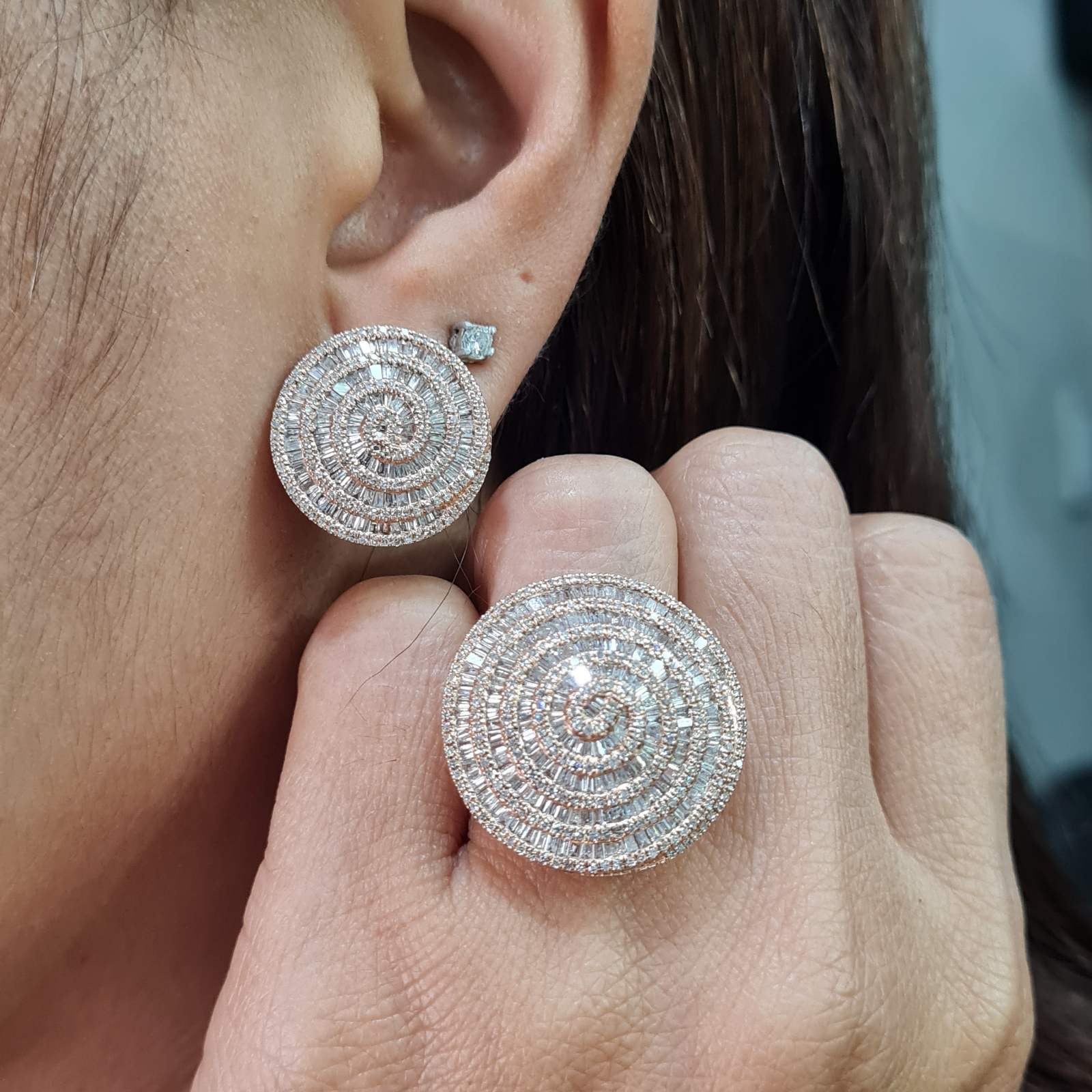 Rosegold Round Statement Diamond Jewelry Set 14K
