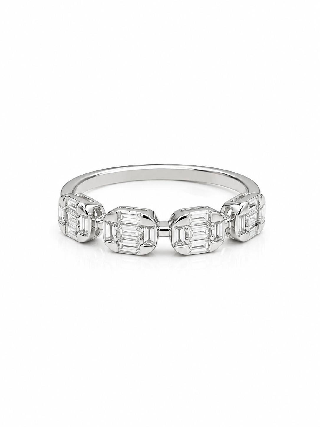 Classic Oval Baguette Half Eternity Diamond Ring 14K