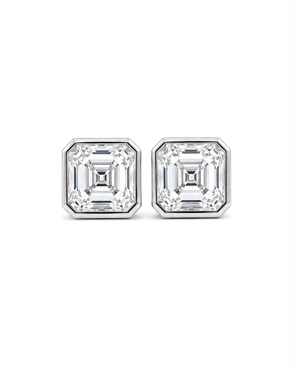 Classic 6.34cts Asscher Solitaire Stud Diamond Earrings 18K