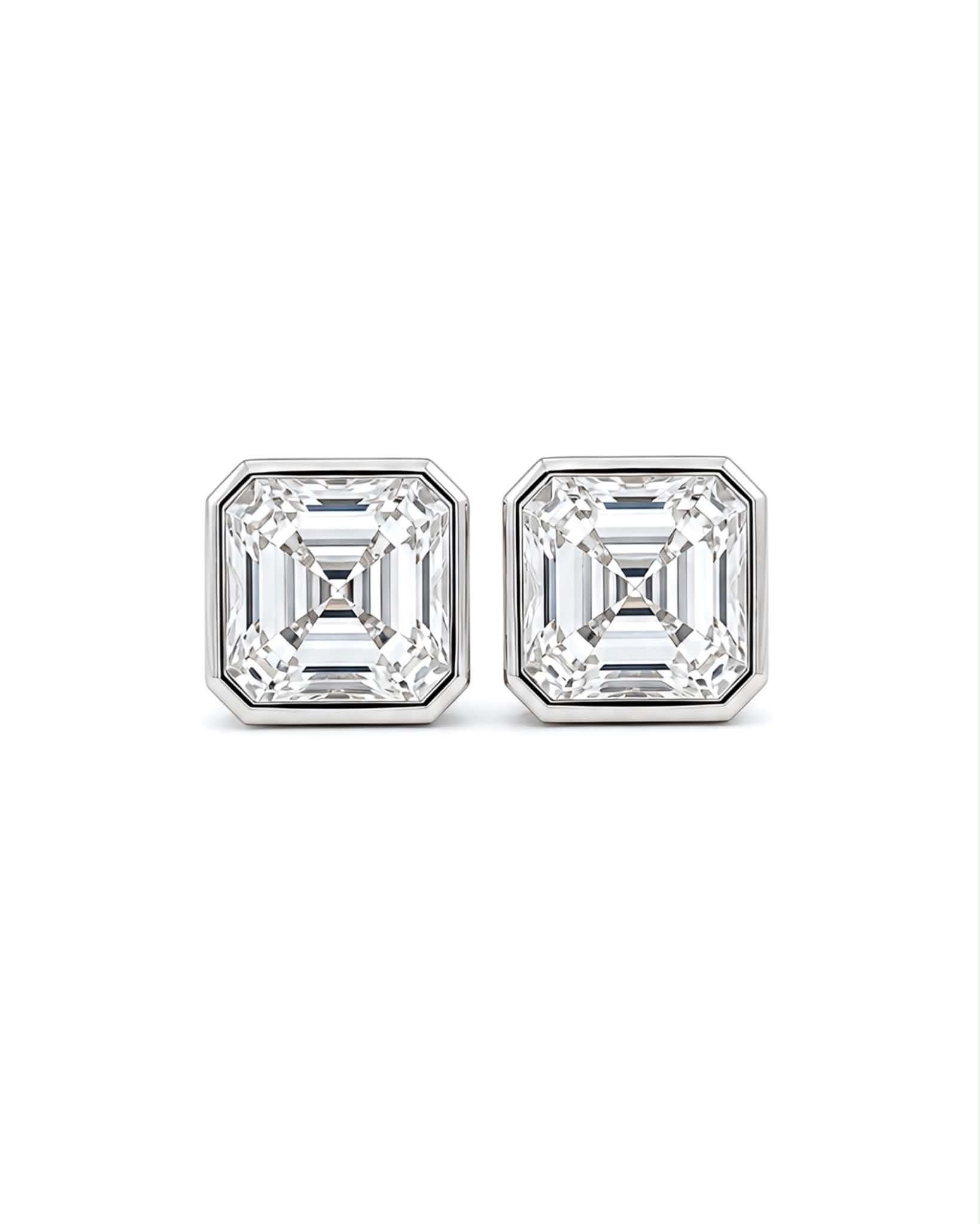 Classic 6.34cts Asscher Solitaire Stud Diamond Earrings 18K