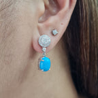 Turquoise Gemstones Dangle Round Diamond Jewelry Set 14K