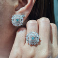 Fancy Blue Diamond Two Tone Cluster Jewelry Set 14K