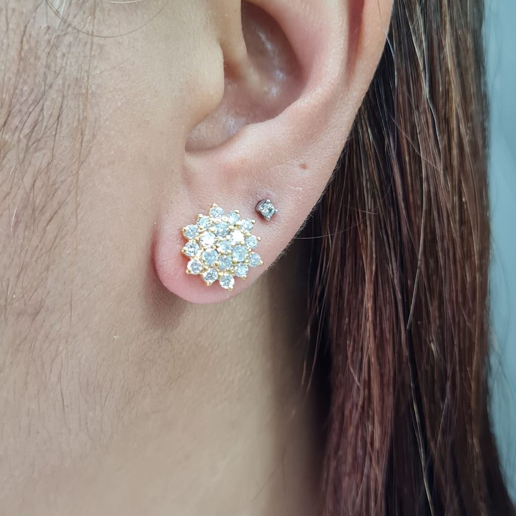 Classic Golden Round Rositas Stud Diamond Earrings 14K