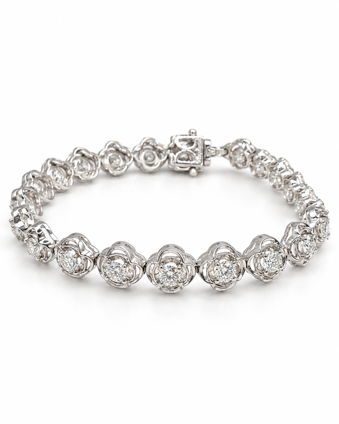 Classic 4.20CTW Flower Round Full Eternity Diamond Bracelet 14K