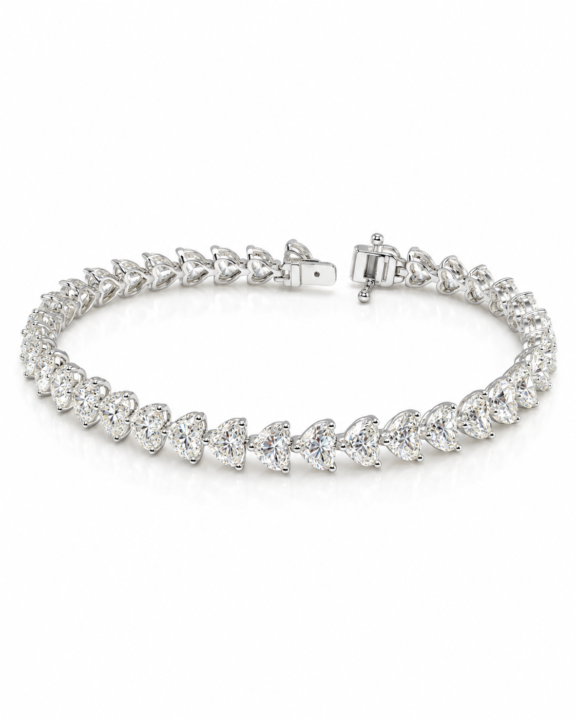 Classic 14.40CTW Heart Solitaire Full Eternity Tennis Diamond Bracelet 18K IGI Certified