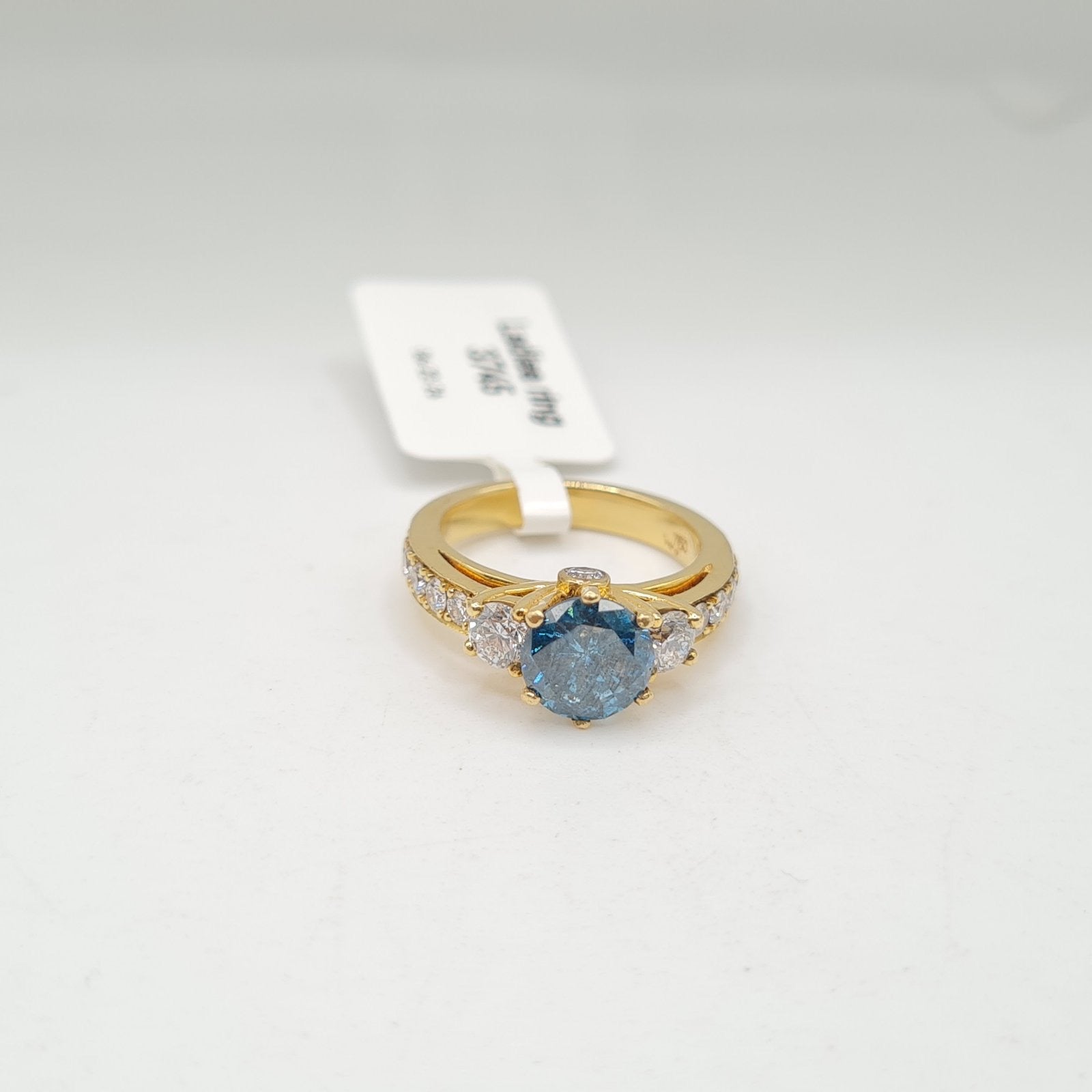 Fancy Blue Diamond Elevated Paved Diamond Engagement Ring 18K