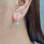 Classic Round Bezel Hoop Dangle Diamond Earrings 18K