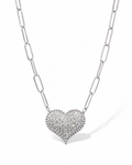 Classic Heart Large Studded Paperclip Chain Diamond Necklace 14K