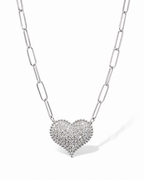 Classic Heart Large Studded Paperclip Chain Diamond Necklace 14K