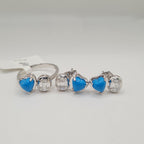 Heart Turquoise Gemstones Overlap Oval Baguette Diamond Jewelry Set 18K