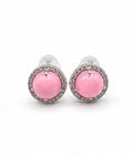 Daily Round Pink Opal Gemstones Halo Stud Diamond Earrings 14K