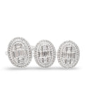 Classic Oval Double Halo Cross Baguette Statement Diamond Jewelry Set 14K