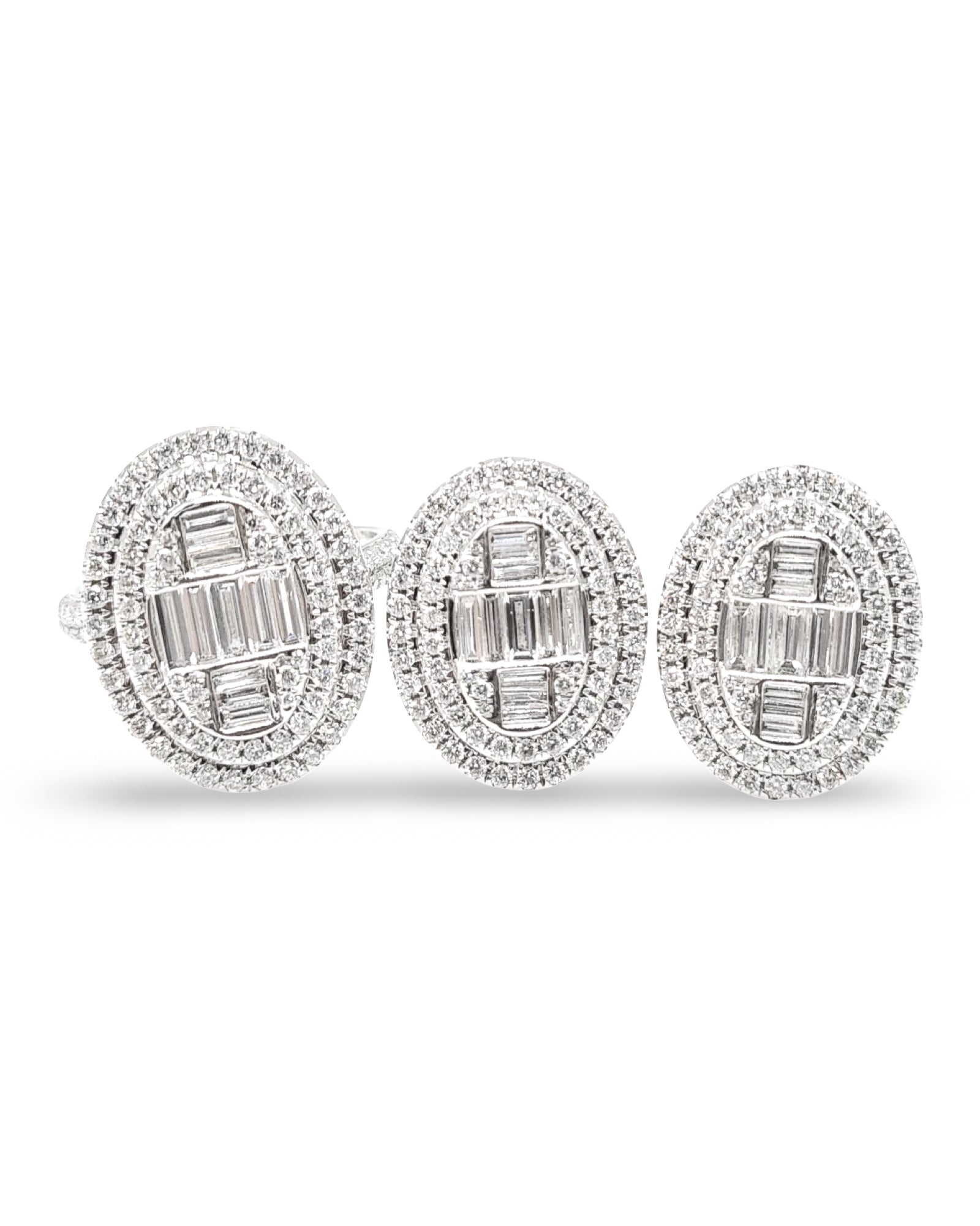 Classic Oval Double Halo Cross Baguette Statement Diamond Jewelry Set 14K