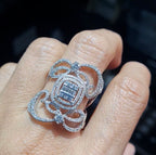 Classic Cushion Double Halo Deco Statement Diamond Ring 18K