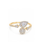 Classic Golden Pear Overlap Round Diamond Ring 14K