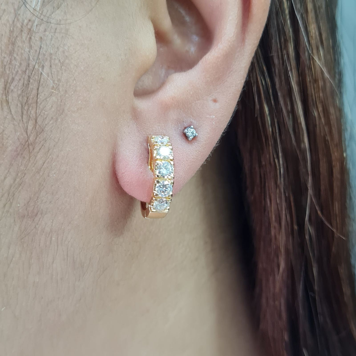 Classic Golden Round Hoop Diamond Earrings 14K