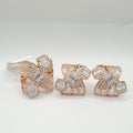 Two Tone Trio Cushion Crossover Statement Diamond Jewelry Set 14K