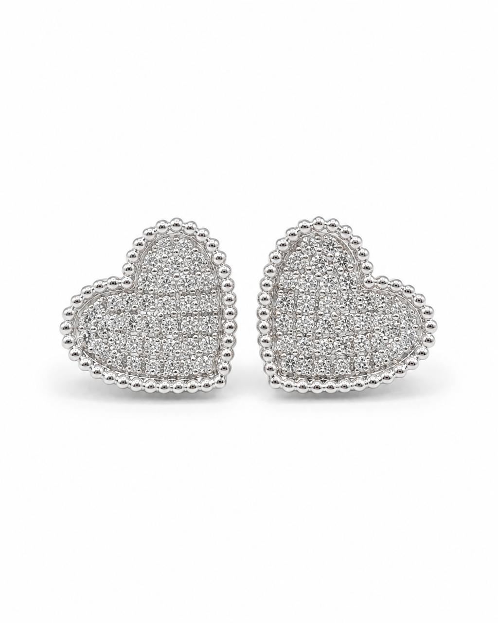 Classic Heart Paved Stud Diamond Earrings 14K