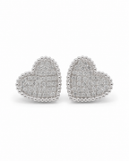 Classic Heart Paved Stud Diamond Earrings 14K