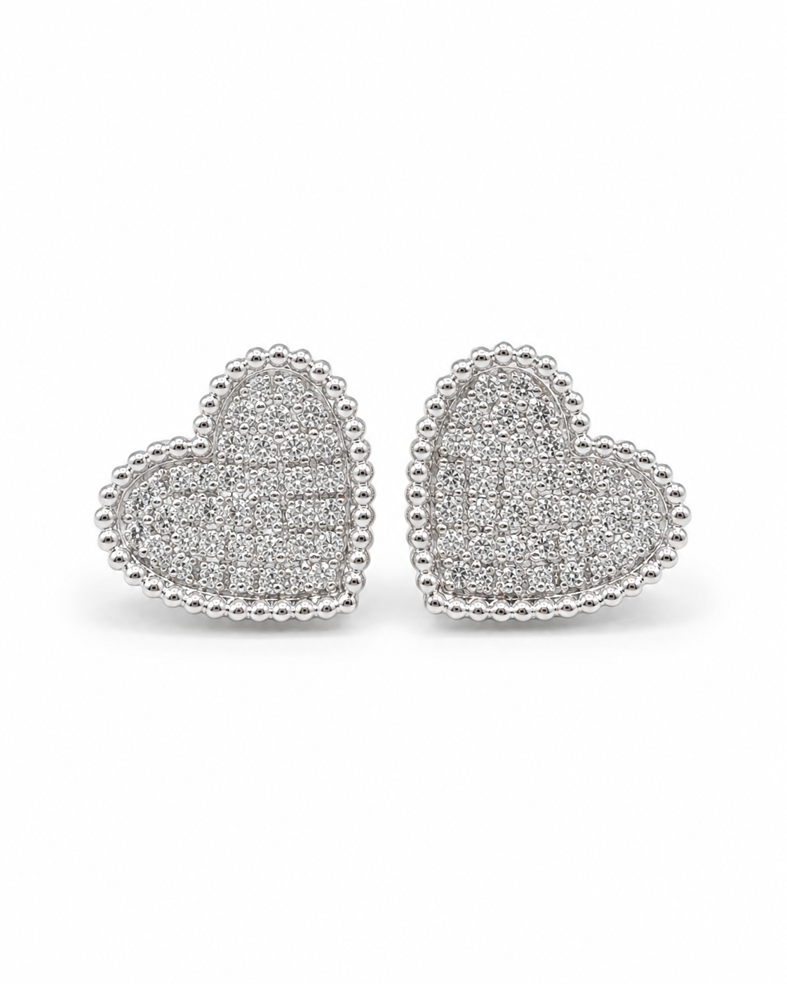 Classic Heart Paved Stud Diamond Earrings 14K