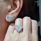 Classic Heart Paved Stud Diamond Jewelry Set 14K