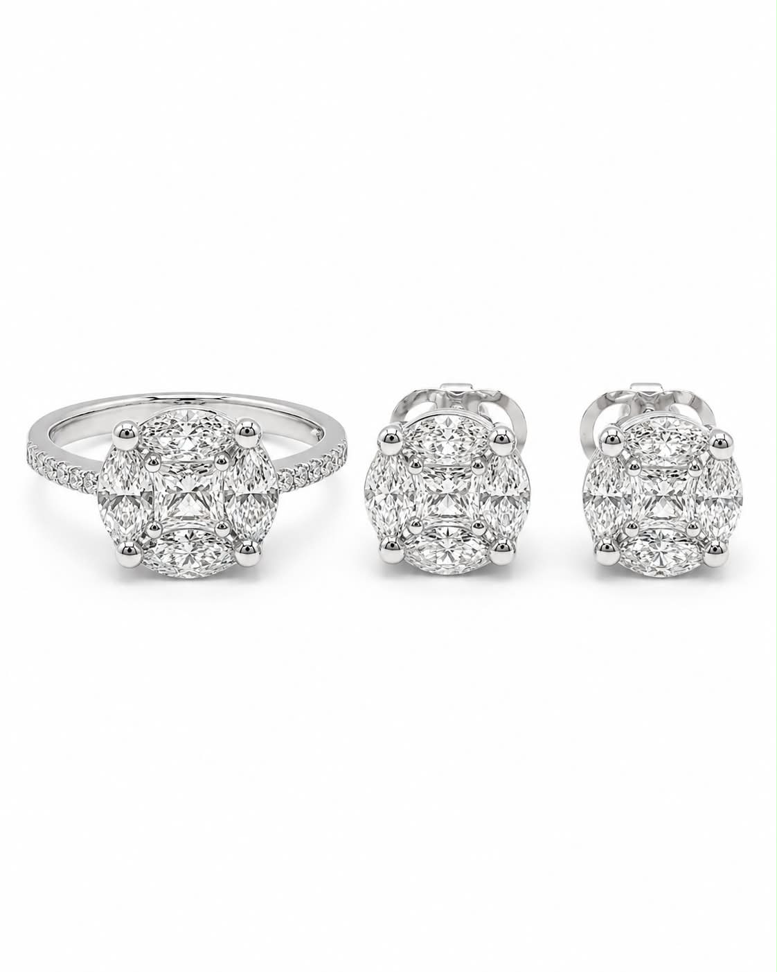 7ct Face Classic Round Invisible Setting Paved Diamond Jewelry Set 14K